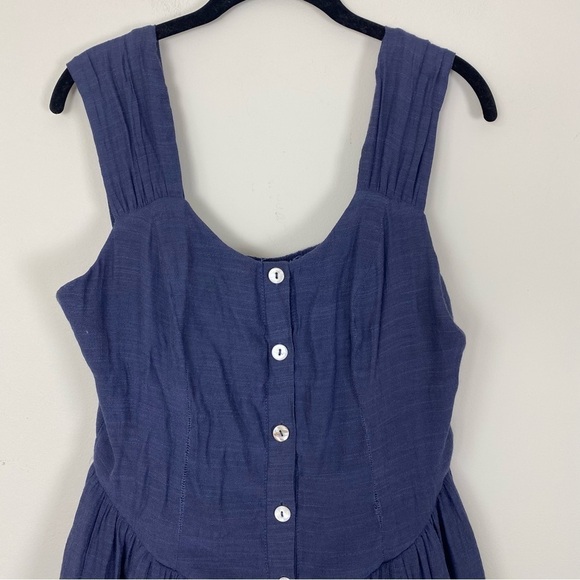 NEW LISTICLE Navy Dusty Blue Gauzy Prairie Style Button Front Romper Large - Picture 3 of 10